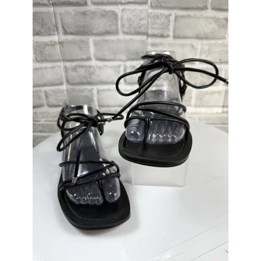 Guess Women's Size 8.5 Black Leather Gladiator Leg/Ankle Strap Sandals